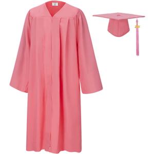 SAMDEEMI Unisex Adult Matte Graduation Gown Cap Tassel Set 2025 for High School and Bachelor 10 Colors (45 Plus, Pink)