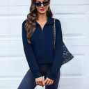 Totatuit Women Half Zip Up Cropped Lapel Sweatshirt Quarter Zipper Casual Long Sleeve Tops Fall Trendy Clothes (S)