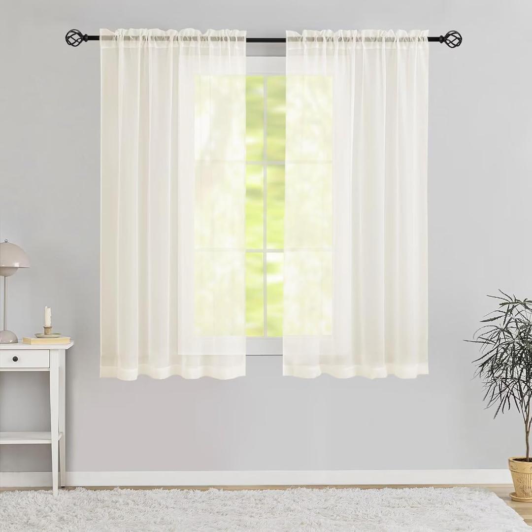 Semi Voile Sheer Curtains 45 Inches Long 2 Panels Rod Pocket Window Treatment for Living Room Bedroom Dining Room(Ivory 38" W x 45" L)