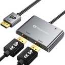 Reborn DisplayPort to Dual DisplayPort Splitter 4K@60Hz Display Port Splitter 1 in 2 Out for Dual Monitor Extended Display DP Source to 2 DP Adapter with PC, Graphics Card, Lenovo, HP and More