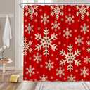 Christmas Snowflake Shower Curtain Red Gold Snowflake Merry Christmas Winter Holiday Happy New Year Fabric Bathroom Decor Curtain Sets with Hooks