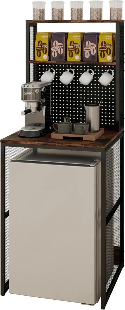 KirKical Mini Fridge Stand with Storage, Coffee Bar Table Kitchen Storage Microwave Shelf Bakers Rack Dorm Cabinet with Mini Fridge Space, Vintage Wood, 23 Inches X 41 Inches X 22 Inches