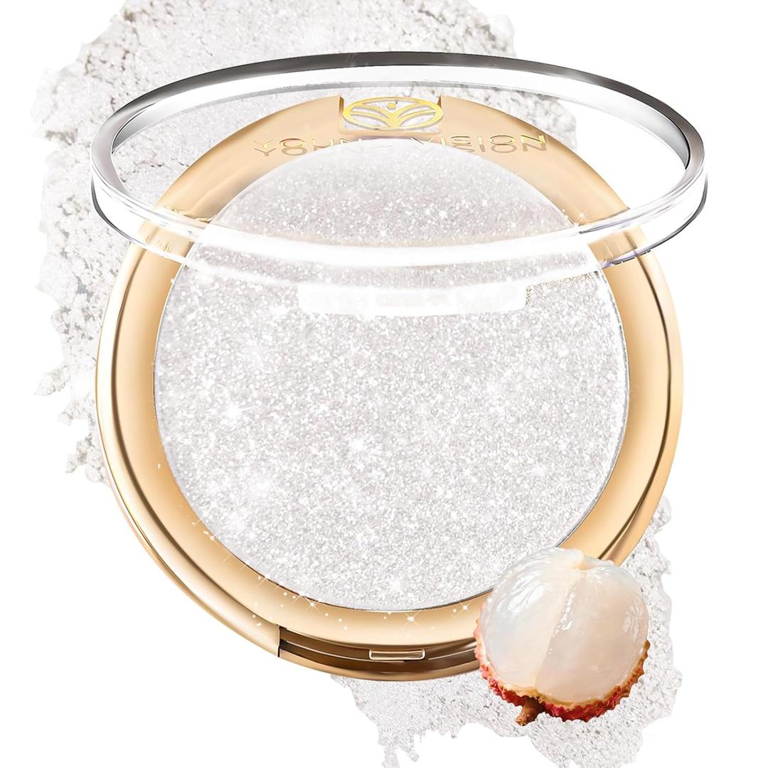 YOUNG VISION Pressed Powder Highlighter, Baked Natural Glow Contour Powder & Face Highlighter, Cruelty Free, Shimmer Highlighting Makeup for Face, Eye, Eyeshadow, Body, Skin, Xmas Gift (Silver) (0.19 Ounce (Pack of 1))