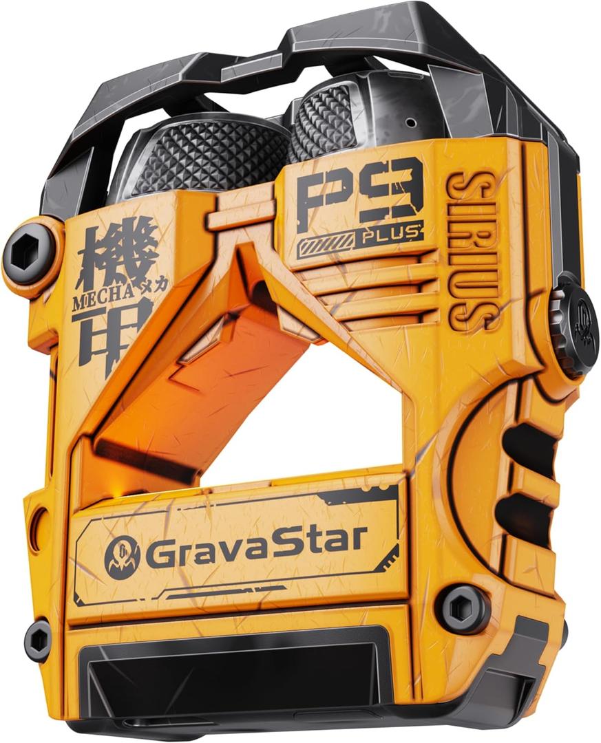 GravaStar Sirius Plus True Wireless Earbuds, Bluetooth 5.3 Active Noise Cancellation ANC Headphones, 28H Playtime, ENC Clear Call, IPX4 for Sports/Work, Customization App for iOS/Android-Yellow (War Damaged Yellow)