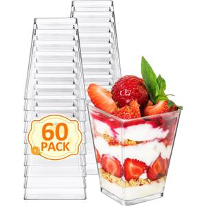 60 Sets 5oz Plastic Dessert Cups - Parfait Cups, Clear Mini Dessert Cups, Small Tumbler for Puddings, Mousse, Appetizers