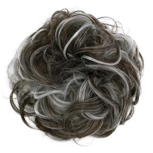 CAISHA Big Hairpiece Scrunchy Updo Bridal Hairstyle curly Messy Bun Dark Brown Gray Mix G34E