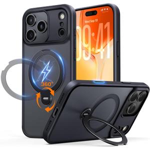 for iPhone 17 Pro Case: with 360 Spin Magnetic Stand, Camera Control Button, Fit for MagSafe, Military Drop Protection, Protective Slim Phone Cover for 17Pro with Ring Kickstand, 6.3", Black