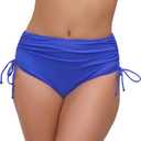JOYBIK Women's High Waisted Full Coverage Bikini Bottoms Tummy Control Adjustable Drawstring Swim Bottoms (Blue, XXL)