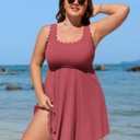 Charmo Women Plus Size Swim Dress Scalloped Square Neck One Piece Swimsuit Tummy Control Bathing Suit Rushed Swim Suits 2026, Pink 3XL