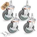 Caster Wheels 3 Inch, Set of 4, Threaded Stem (3/8"-16 UNC×1.5"), 660LB Heavy Duty Transparent Bolt Castor for Metal Wire Shelves, Rack, Shelving, Shelf, for Saferacks High-Elasticity Rubber Wheels