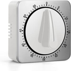 Kitchen Timers for Cooking, 100% Mechanical Desk Timer - No Batteries Required - Magnetic Backing, Chef Cooking Timer Clock with Loud Alarm, Exquisite Stainless Steel Body - Countdown Reminder Magnetic