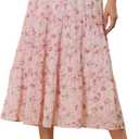 Allegra K Women's Floral Long Skirts Elastic Waist Tiered Ruffle Boho Midi Skirt Medium Pink