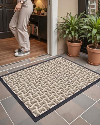 Pack of 2 Color&Geometry Front Door Mat Outside Entrance, All-Season Heavy Duty Outdoor Door Mat for Patio Waterproof, Welcome Mat Doormat Outdoor Entrance Non Slip with Rubber Backing, Khaki 24''x36'' 