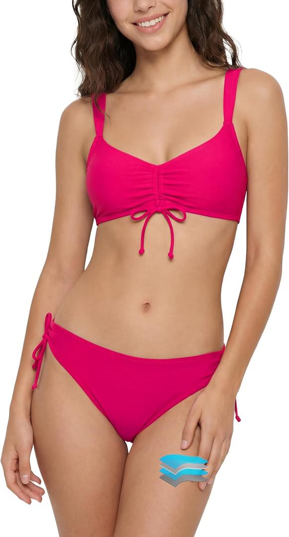 Beautikini Period Swimwear for Teens Two Piece Tie Leakproof Swimsuit Menstrual Drawstring Bikini Set Bathing Suits for Girls (Pink, XS)