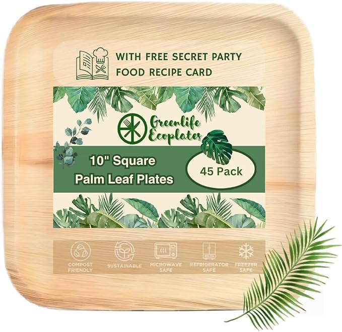 Green life Ecoplates 10" Square Palm Leaf Plates 45 Pack