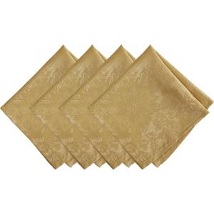 Elrene Home Fashions Poinsettia Elegance Jacquard Christmas/Holiday Cloth Dinner Napkins, Set of 4, 17"x17", Gold