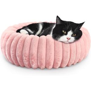 Cute Cat Beds for Indoor Cats - Cuddler Dog Beds for Small Dogs Washable with Anti Slip Bottom, Soft Cozy Comfort Donut Cushion for Puppy and Kitten, Blush Pink, 19x19x5 inches