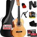 Pyle Beginner Acoustic Guitar Kit, 3/4 Junior Size All Wood Build Nylon String Instrument with Capo, Strap, Extra String Set, Gig Bag, Guitars for Beginners Adults Youth, 36" Natural Gloss