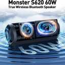 Monster Bluetooth Speaker, Wireless Portable Outdoor Bluetooth Speakers, 60W True Wireless Stereo IPX8 Waterproof, Dual PairingBluetooth 5.4 Built-in Mic, Outdoor Speaker