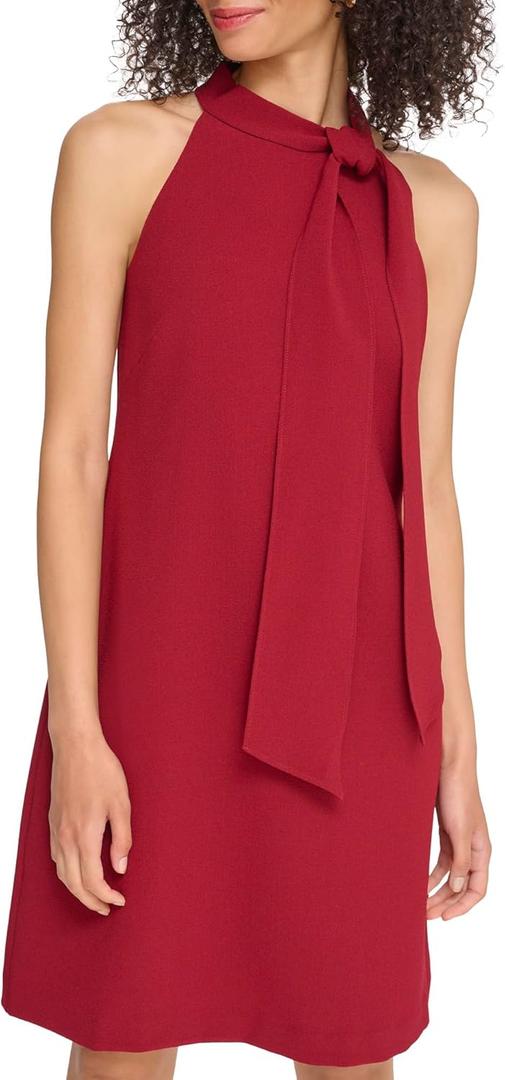 Vince Camuto Womens Sleeveless Halter Tie Neck Shift Mini Dress (4, Bordeaux)