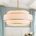 Modern Drum Chandelier, 24" Gold Chandelier for Dining Room