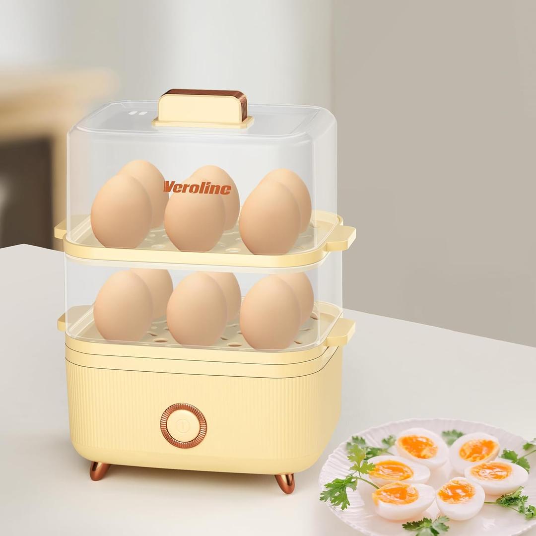 Rapid Egg Cooker, 12 Egg Capacity Electric Egg Cooker for Hard Boiled Eggs, Soft, Medium, Poached Eggs, Food & Vegetable Steamer for Breakfast, One-Touch Button, Over-Heat Protect, BPA-Free