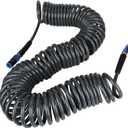 Heavy Duty Polyurethane Recoil Air Hose 1/4 in x 50 ft, Lightweight, Flexible Compressor Hose with Universal Quick Coupler, Plug and Bend Restrictors, Gray