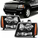 APSVE For 2007 2008 2009 2010 2011 2012 2013 2014 Chevy Tahoe Suburban 1500 Headlight Assembly Replacement for 07-13 Avalanche Suburban 2500 Head Lights Driver and Passenger Side, Black Housing Amber