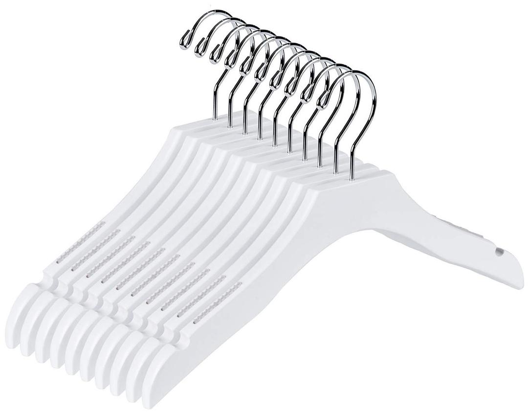 Quality White Wooden Kids Hanger Luxury Design Chrome Swivel Hook (5, 13" inch with Clips)