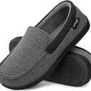 HomeTop Men's Comfort Memory Foam Moccasin Slippers, Breathable Cotton Knit Terry Cloth House Shoes for Indoor Outdoor (11 D(M) US, Dark Gray)