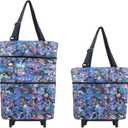 Folding Shopping Bag with Wheels, Small Rolling Folding Grocery Cart on Wheels, Collapsible Wheeled Portable Rolling Tote Bag for Groceries Shopping Cart