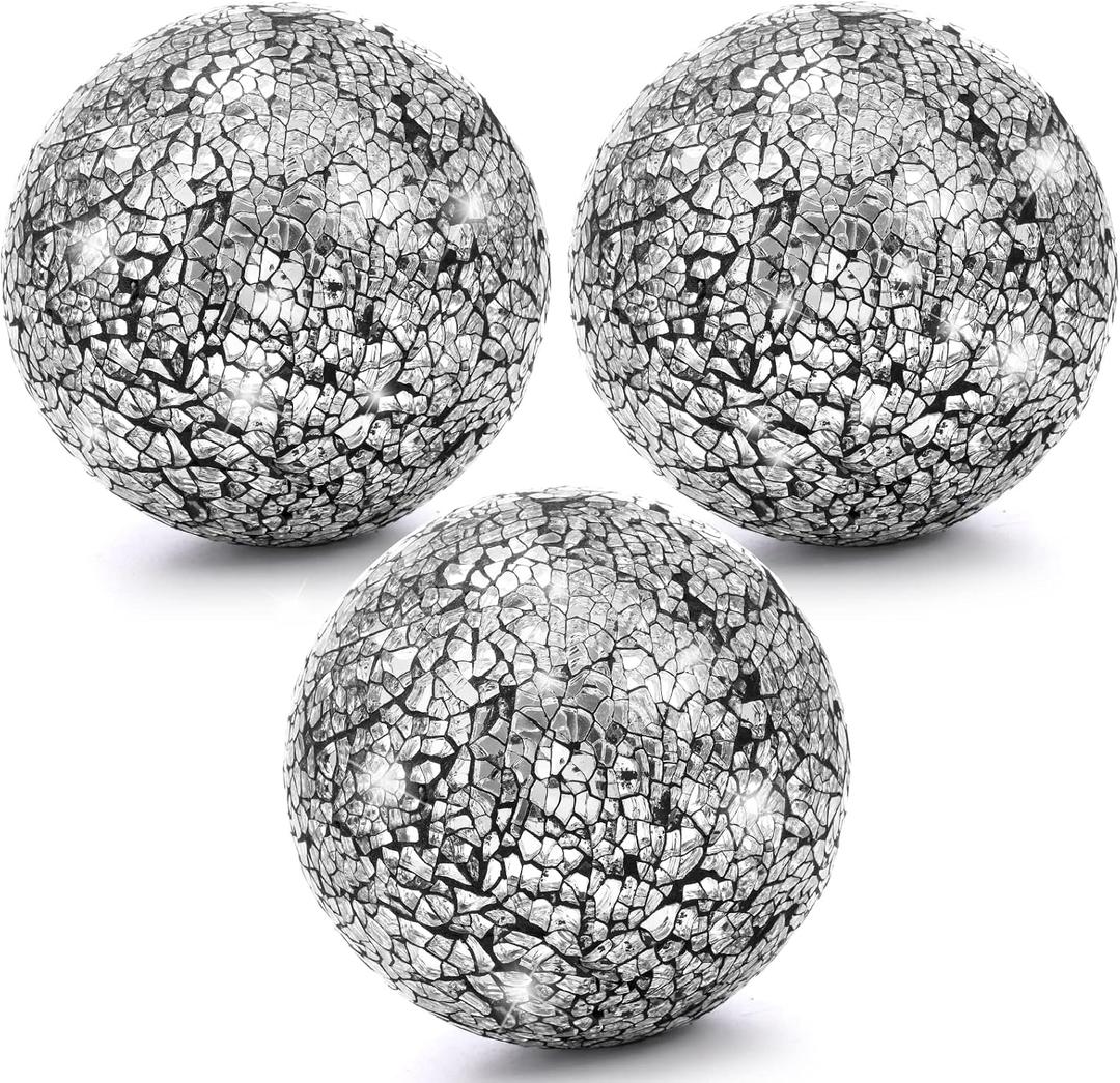 TOPZEA 3 Pack 4 Inch Mosaic Glass Balls, Decorative Orbs Glass Mosaic Spheres for Bowl Filler, Vase, Dinning Table Centerpiece, Coffee Table & Home Decor, Black