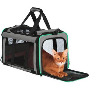 Paw Ballet Pet Carrier, Collapsible Airline Approved Dog Cat Carrier, Soft Top Load Cat Carrier Bag for Small Medium Cat & Dog Under 20 lbs, Cat Travel Carrier Bag with Safety Lock Zipper, Gray
