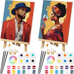 Humyoun 2 Pack Couples Painting Kit Date Night Paint and Sip Kits for Couples Pre Drawn Canvas for Painting 8 x 10 Inch Set Party Supplies Wedding Gifts(Wine Glass)