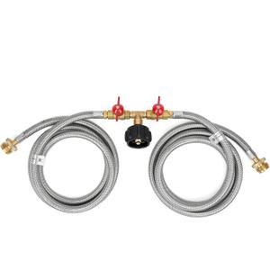 Stanbroil 5 Feet Stainless Braided Propane 2 Way Splitter Adapter Hose with Shut Off Valve Perfect for Camping, Heater, Grill, Stove
