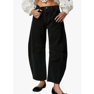 Womens Stretchy Mid Rise Barrel Jeans Vintage Loose Wide Leg Cropped Denim Pants Y2k Baggy Boyfriend Jeans, 2XL