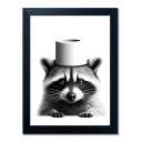Funny Bathroom Decor Wall Art, Cute Raccoon Toilet Paper Roll Canvas Wall Decor, Humor Farmhouse Animal Wall Art, Black and White Wall Art Decor, Modern Black Frame Canvas Prints Ready to Hang 16"x20"