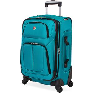 Swiss Gear Sion Soft Side Expandable Luggage Carry-On Suitcase with 360 Degree Wheels & Retractable Handle 21 Inch, Perfect for 1-3 Night Trips Teal