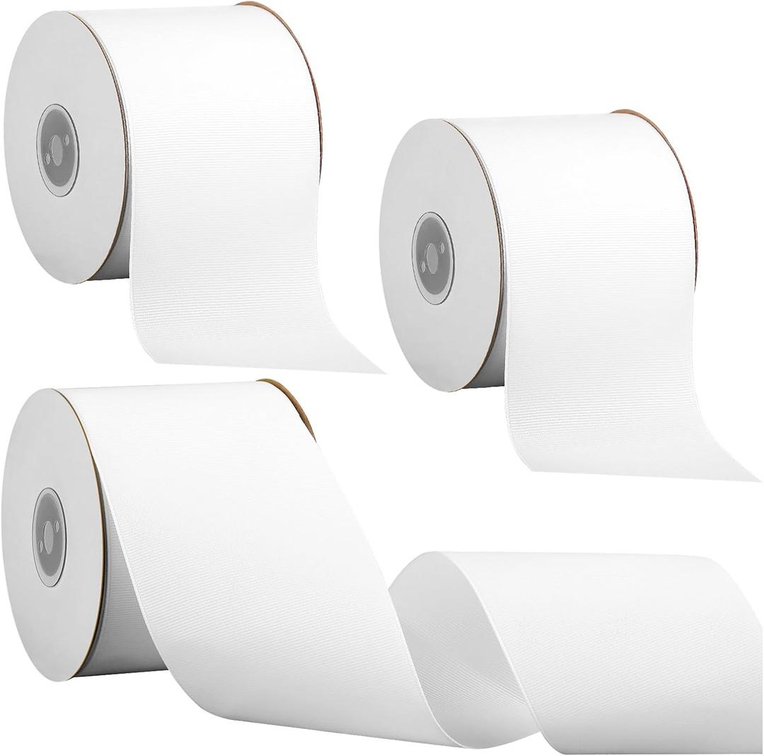 Suncalla White Grosgrain Ribbon 3 Inch x 75 Yards Solid Wide White Ribbons for Gift Wrapping DIY Large Cheer Hair Bows Making Wedding Parties Crafts Sewing Hair Accessories Bridal Bouquets Decoration