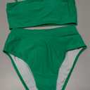 Pink Queen Women's High Waist Bikini Set Removable Strap Bandeau Two Piece Swimsuit Bathing Suit (Green, M)