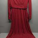 OUGES Women's Long/Short Sleeve V-Neck Wrap Waist Maxi Dress (Large A-wine)