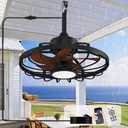 BvenuBigLite Outdoor Ceiling Fan with Lights: 20" Waterproof Plug-in Ceiling Fan with Remote Control Smart App - Gazebo Caged Hanging Fans for Patios Porch Pergola 6 Speeds Reversible - Walnut