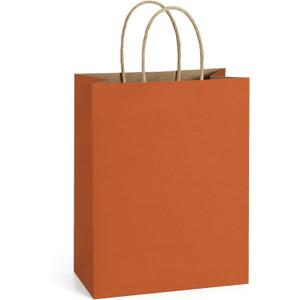 BagDream Gift Bags 8x4.25x10.5 IN 100Ct Kraft Paper Gift Bags with Handles Bulk, Halloween Party Favor Retail Shopping Craft Bags (Orange)