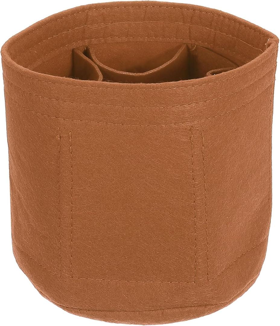uxcell Purse Organizer Insert, Portable Felt Organizer Bags Round Multiple Compartments Purse Liner for Bucket Bag, Domed Satchel, Tote Bag, Handbag Shaper (8" x 4" x 5.5", Khaki)