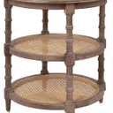 Creative Co-Op Mango Wood and Cane Round End Table with 2 Shelves, Brown