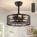 16in Caged Ceiling Fans with Lights and Remote, Black Fandelier Ceiling Fan with 6 Speeds and Timing, Farmhouse Samll Fan Lights Ceiling Fixtures For Kitchen, Bedroom, Outdoor-Black