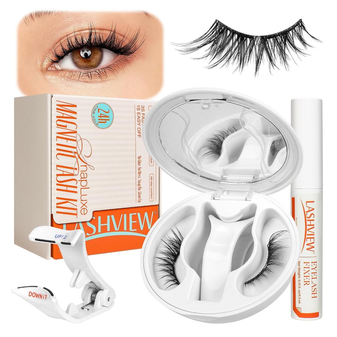 LASHVIEW Upgrade Magnetic Eyelashes with Applicator, No Glue Needed Natural Wispy Magnetic Lashes, Reusable Soft Magnetic False Eyelashes, Cat Eye Look Easy to Wear & Remove (YT26)