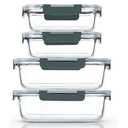 Small Glass Food Storage Containers with Lids Airtight, Microwave&Dishwasher Safe, Leak-Proof, BPA-Free, Grey, Pack 4