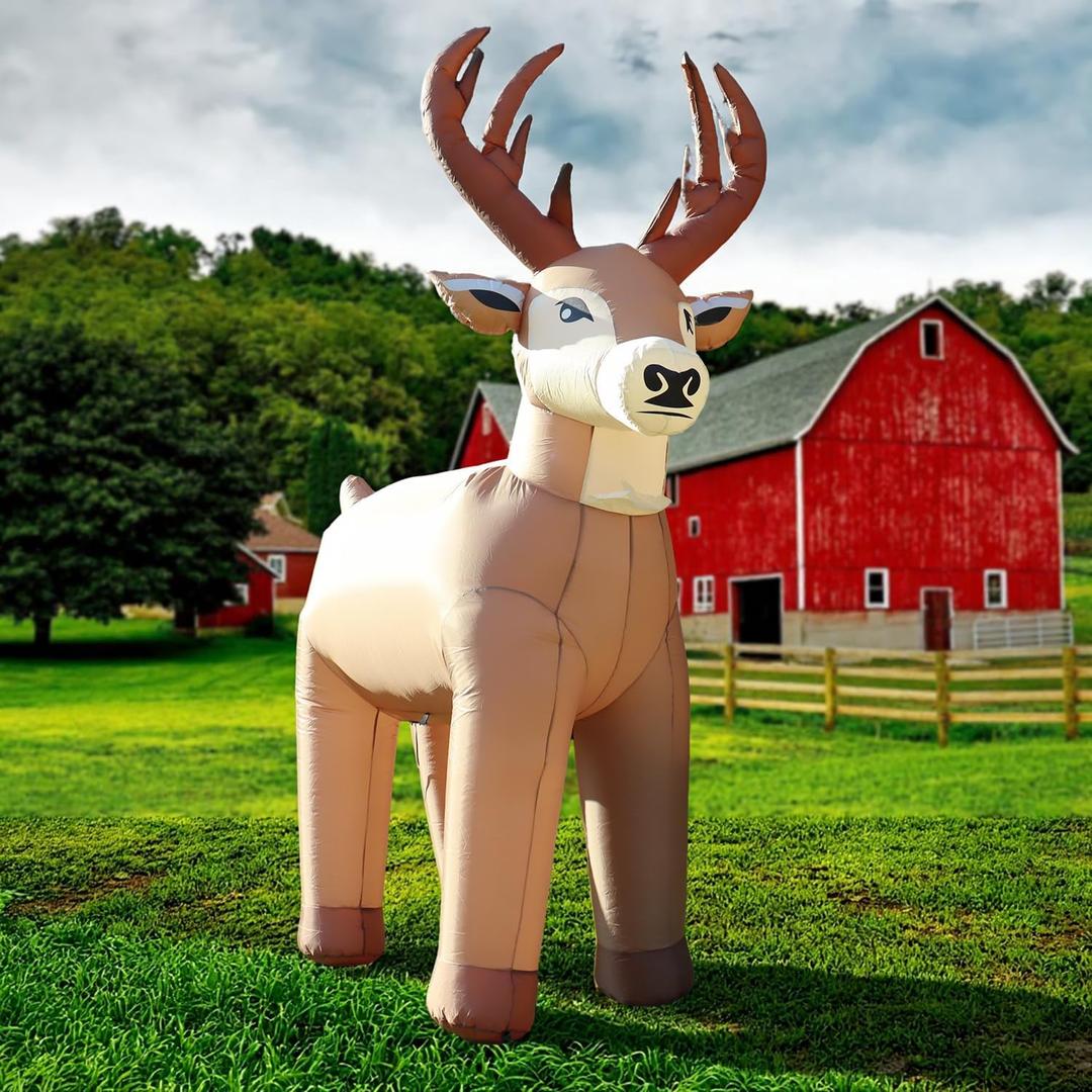 8FT Reindeer Inflatables Christmas Farm, Ranch Blow up Animals Decorations, Holiday Winter Inflatable Decor, Built-in LEDs for Garden, Lawn, Yard, Patio, Outdoor