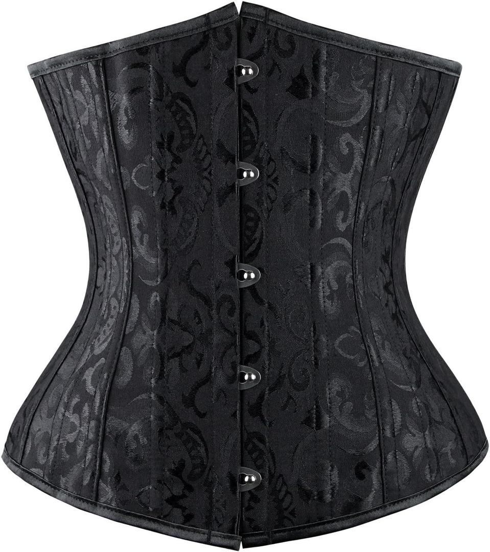Charmian Women's Double Heavy Spiral Steel Boned Underbust Waist Cincher Corset (Black)